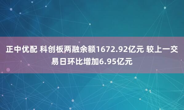 正中优配 科创板两融余额1672.92亿元 较上一交易日环比增加6.95亿元